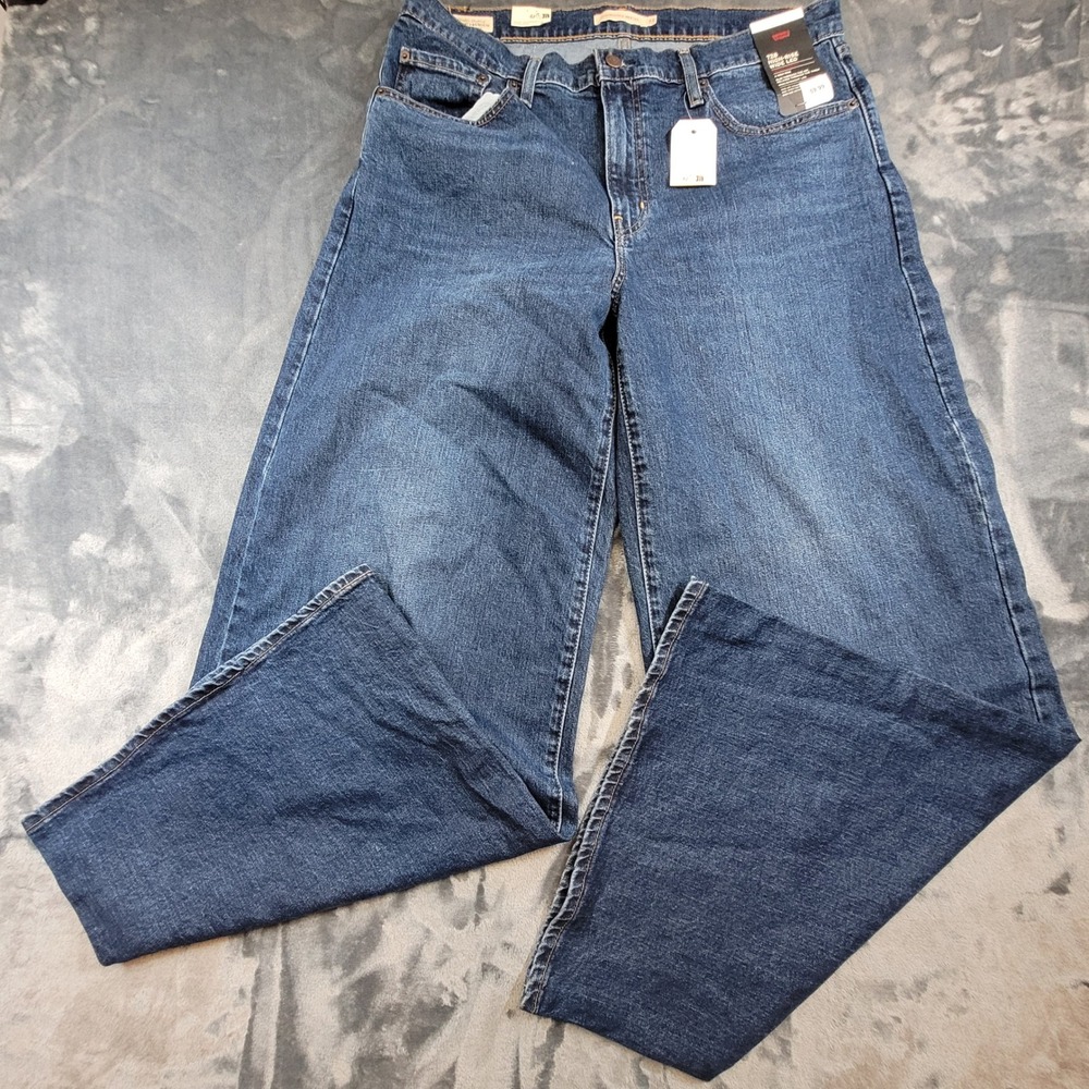 Levis 728 High Rise‎ Wide Leg Jeans Big "E" Stretch Blue Denim 33 NEW
